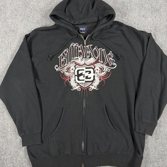 Billabong Other - Vintage Billabong Hoodie Mens XL Black Big Graphic Fill Zip Y2K Surf Skate